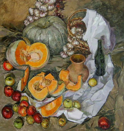 О.Григорьева-Климова "Натюрморт с тыквами и яблоками."