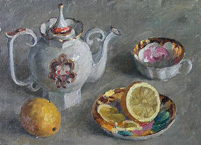 С.Худяков "Натюрморт с лимоном и чашкой."
