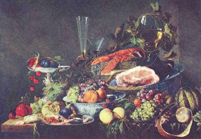 Хим Ян Давидс-де "Натюрморт с фруктами и омаром."